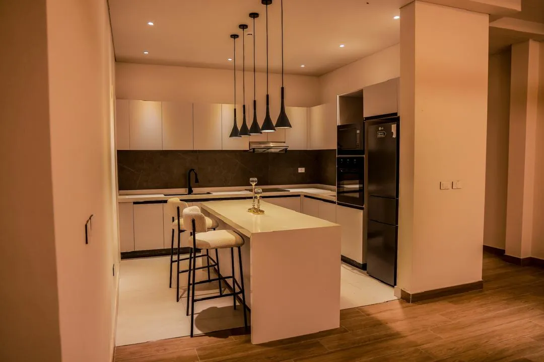Open-plan Berga's kitchen and dining area